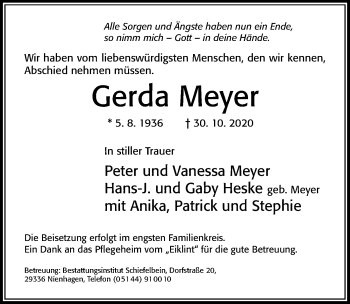 Traueranzeige von Gerda Meyer von Cellesche Zeitung