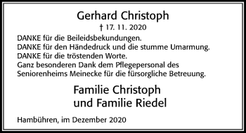Traueranzeige von Gerhard Christoph von Cellesche Zeitung