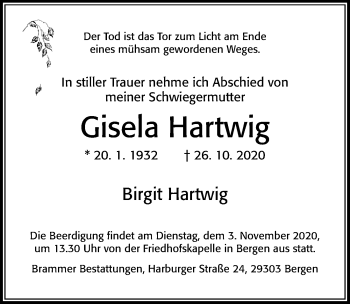 Traueranzeige von Gisela Hartwig von Cellesche Zeitung