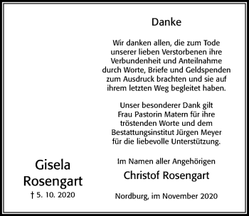 Traueranzeige von Gisela Rosengart von Cellesche Zeitung