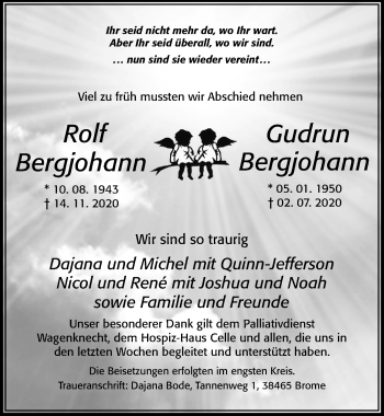 Traueranzeige von Gudrun Bergjohann von Cellesche Zeitung