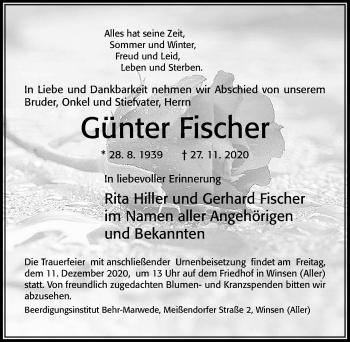 Traueranzeige von Günter Fischer von Cellesche Zeitung