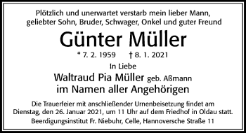 Traueranzeige von Günter Müller von Cellesche Zeitung