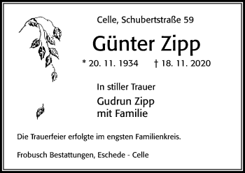 Traueranzeige von Günter Zipp von Cellesche Zeitung