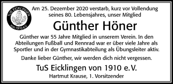 Traueranzeige von Günther Höner von Cellesche Zeitung