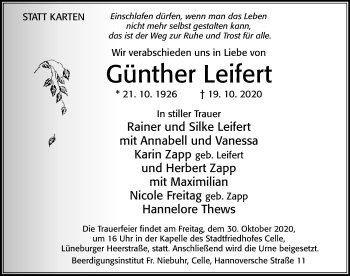 Traueranzeige von Günther Leifert von Cellesche Zeitung