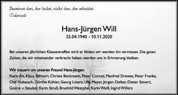 Traueranzeige von Hans-Jürgen Will von Cellesche Zeitung