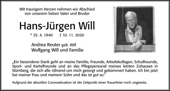 Traueranzeige von Hans-Jürgen Will von Cellesche Zeitung