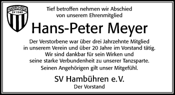 Traueranzeige von Hans-Peter Meyer von Cellesche Zeitung