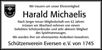 Traueranzeige von Harald Michaelis von Cellesche Zeitung