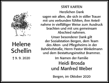 Traueranzeige von Helene Schellin von Cellesche Zeitung