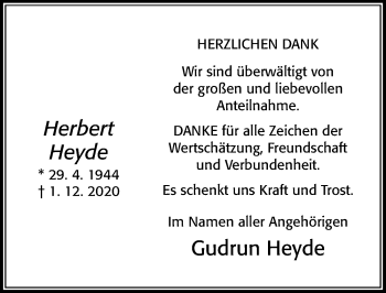 Traueranzeige von Herbert Heyde von Cellesche Zeitung