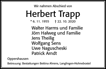 Traueranzeige von Herbert Trapp von Cellesche Zeitung