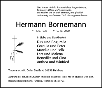 Traueranzeige von Hermann Bornemann von Cellesche Zeitung