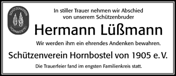 Traueranzeige von Hermann Lüßmann von Cellesche Zeitung