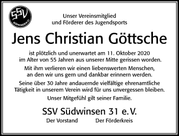 Traueranzeige von Jens Christian Göttsche von Cellesche Zeitung