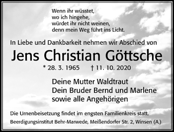 Traueranzeige von Jens Christian Göttsche von Cellesche Zeitung