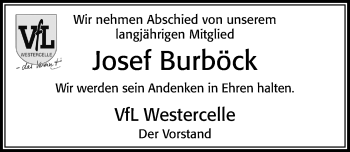 Traueranzeige von Josef Burböck von Cellesche Zeitung