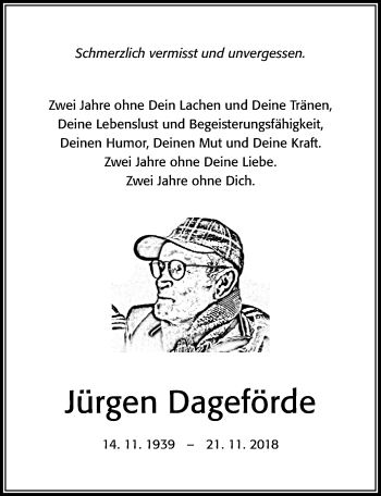 Traueranzeige von Jürgen Dageförde von Cellesche Zeitung