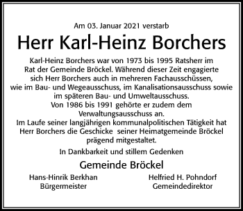 Traueranzeige von Karl-Heinz Borchers von Cellesche Zeitung