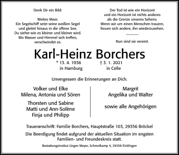 Traueranzeige von Karl-Heinz Borchers von Cellesche Zeitung