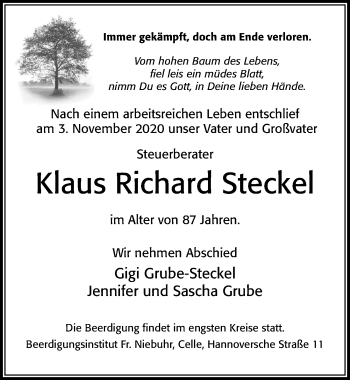 Traueranzeige von Klaus Richard Steckel von Cellesche Zeitung