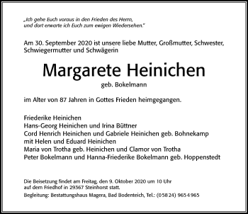 Traueranzeige von Margarete Heinichen von Cellesche Zeitung