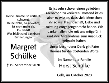 Traueranzeige von Margret Schülke von Cellesche Zeitung