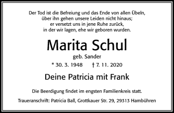 Traueranzeige von Marita Schul von Cellesche Zeitung