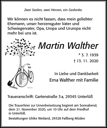 Traueranzeige von Martin Walther von Cellesche Zeitung