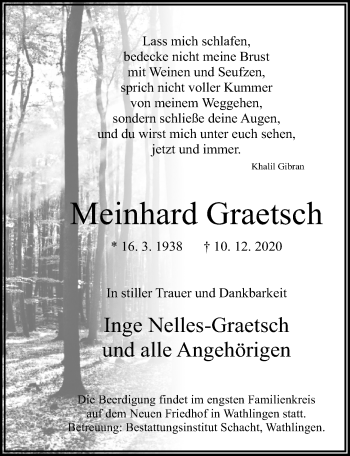 Traueranzeige von Meinhard Graetsch von Cellesche Zeitung