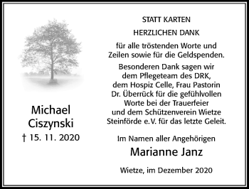 Traueranzeige von Michael Ciszynski von Cellesche Zeitung