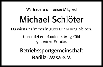 Traueranzeige von Michael Schlöter von Cellesche Zeitung