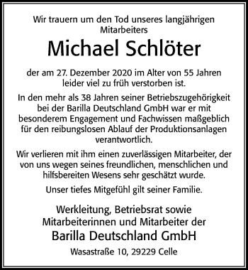 Traueranzeige von Michael Schlöter von Cellesche Zeitung