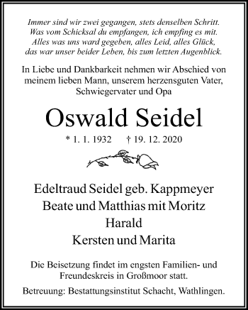 Traueranzeige von Oswald Seidel von Cellesche Zeitung