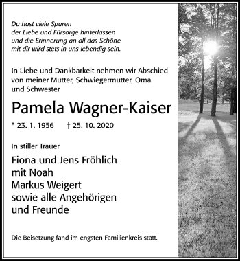 Traueranzeige von Pamela Wagner-Kaiser von Cellesche Zeitung