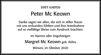 Traueranzeige von Peter Mc Keown von Cellesche Zeitung