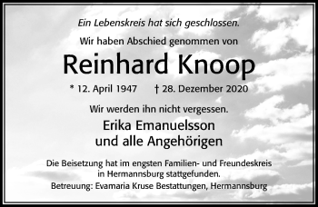 Traueranzeige von Reinhard Knoop von Cellesche Zeitung