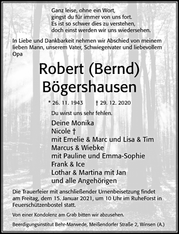 Traueranzeige von Robert Bögershausen von Cellesche Zeitung