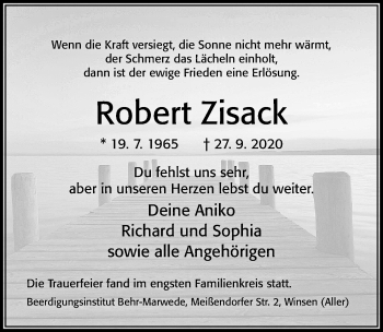 Traueranzeige von Robert Zisack von Cellesche Zeitung