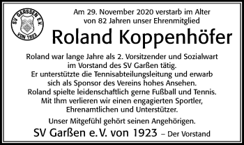 Traueranzeige von Roland Koppenhöfer von Cellesche Zeitung