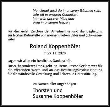 Traueranzeige von Roland Koppenhöfer von Cellesche Zeitung