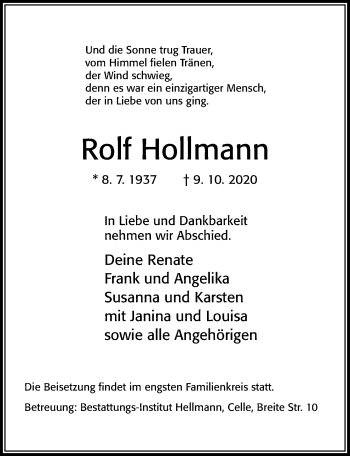 Traueranzeige von Rolf Hollmann von Cellesche Zeitung