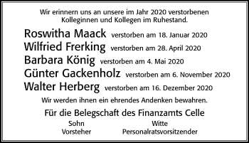 Traueranzeige von Roswitha Maack von Cellesche Zeitung