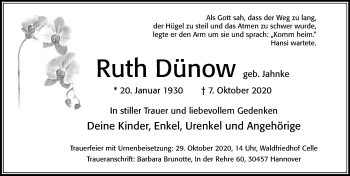 Traueranzeige von Ruth Dünow von Cellesche Zeitung