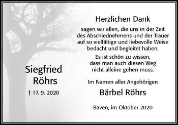 Traueranzeige von Siegfried Röhrs von Cellesche Zeitung