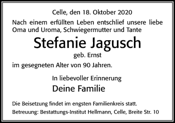 Traueranzeige von Stefanie Jagusch von Cellesche Zeitung