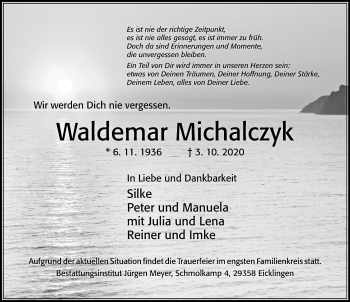 Traueranzeige von Waldemar Michalczyk von Cellesche Zeitung