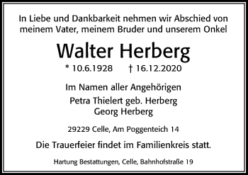 Traueranzeige von Walter Herberg von Cellesche Zeitung