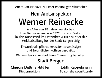 Traueranzeige von Werner Reinecke von Cellesche Zeitung